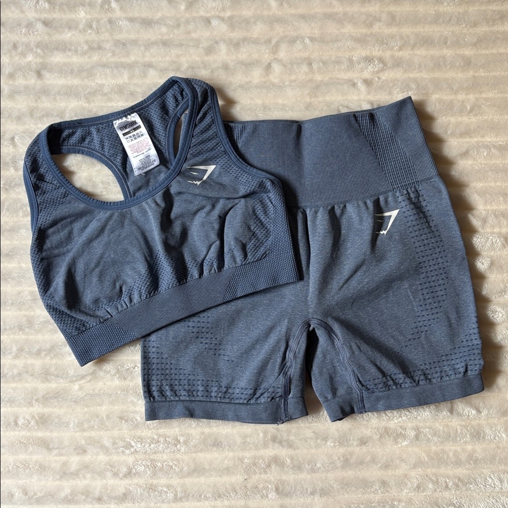 Gymshark Vital Seamless Leggings Bra Set Size XS Blue Marl Matching Set GUC